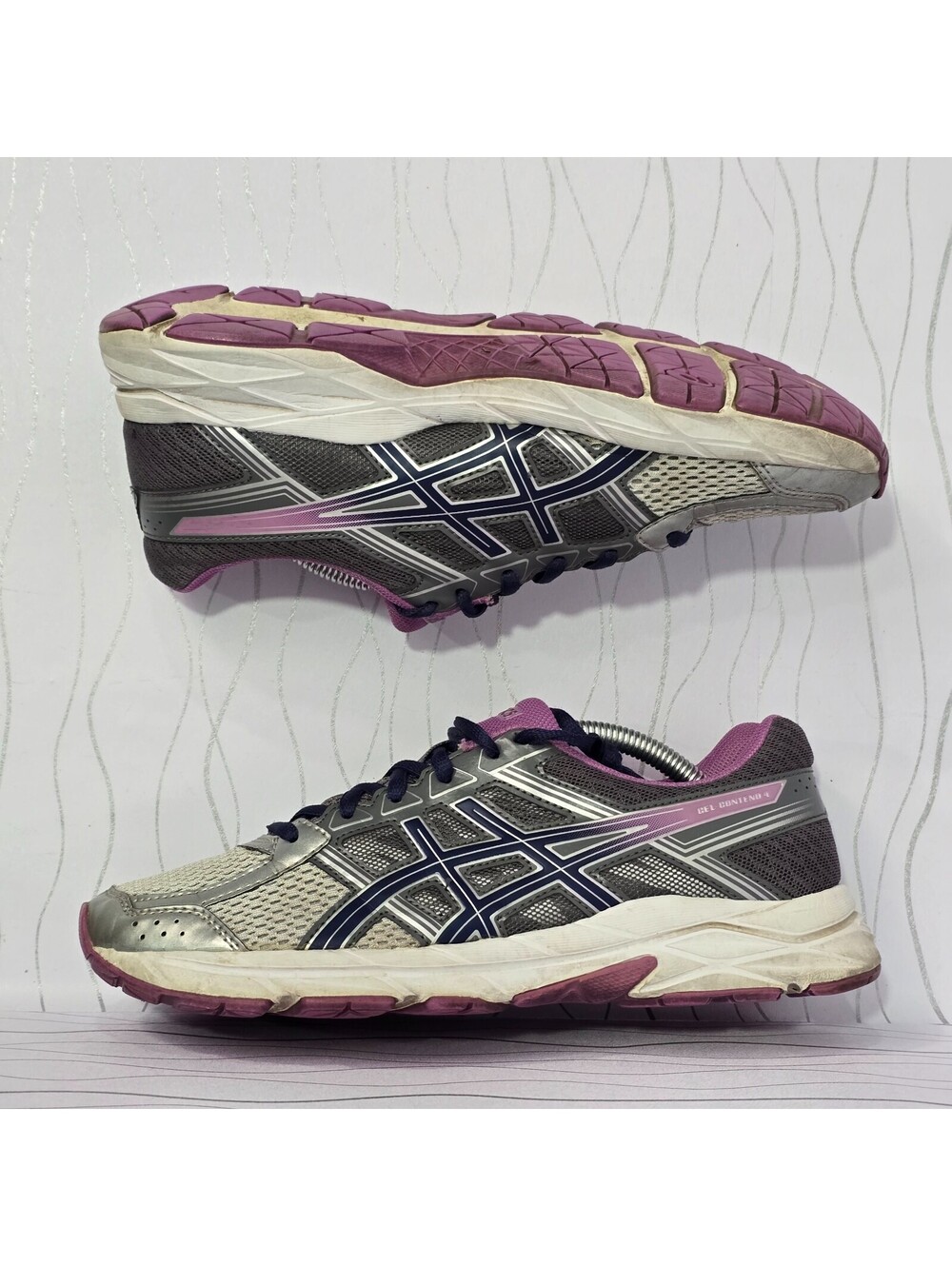 ASICS GEL Contend 4 Running Shoes T765N Women Size 8 Silver Purple Gray Navy
